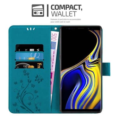 Samsung Galaxy NOTE 9 lommebokdeksel Blomster (blå)