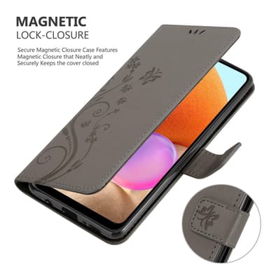 Samsung Galaxy A32 4G lommebokdeksel Blomster (grå)