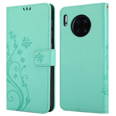 Huawei MATE 30 PRO lommebokdeksel Blomster (turkis)