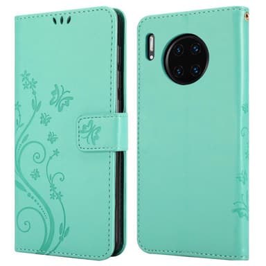 Huawei MATE 30 PRO lommebokdeksel Blomster (turkis)