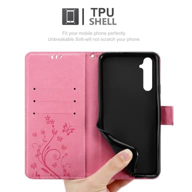 Realme 6 4G / 6s lommebokdeksel Blomster (rosa)