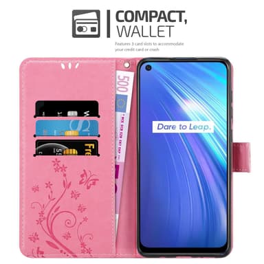 Realme 6 4G / 6s lommebokdeksel Blomster (rosa)