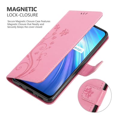 Realme 6 4G / 6s lommebokdeksel Blomster (rosa)