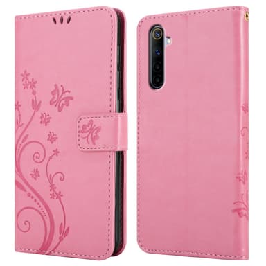 Realme 6 4G / 6s lommebokdeksel Blomster (rosa)