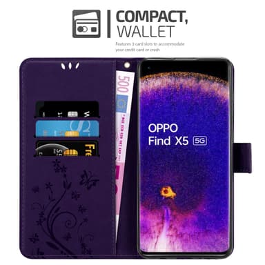 Oppo FIND X5 lommebokdeksel Blomster (lilla)