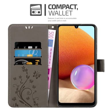 Samsung Galaxy A32 4G lommebokdeksel Blomster (grå)