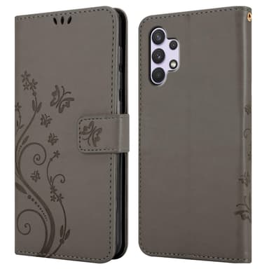 Samsung Galaxy A32 4G lommebokdeksel Blomster (grå)