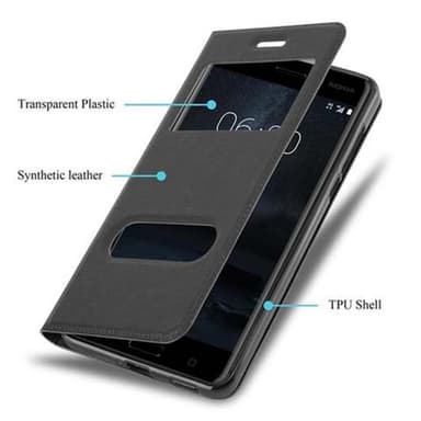 Nokia 6 2017 lommebokdeksel cover (svart)
