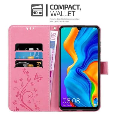 Huawei P30 LITE lommebokdeksel Blomster (rosa)