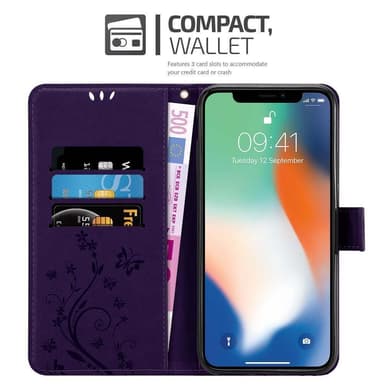 iPhone XR lommebokdeksel Blomster (lilla)