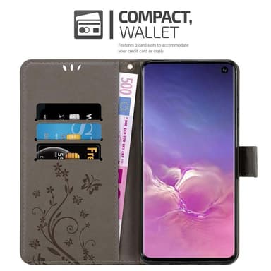 Samsung Galaxy S10 4G lommebokdeksel Blomster (grå)