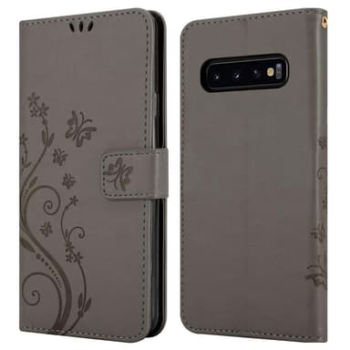 Samsung Galaxy S10 4G lommebokdeksel Blomster (grå)