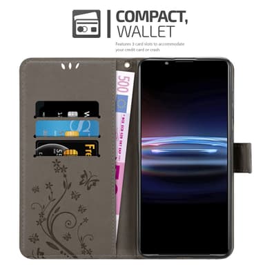 Sony Xperia PRO-I lommebokdeksel Blomster (grå)