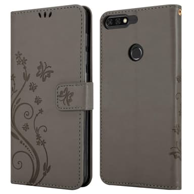 Honor 7C / Huawei Y7 2018 lommebokdeksel Blomster (grå)
