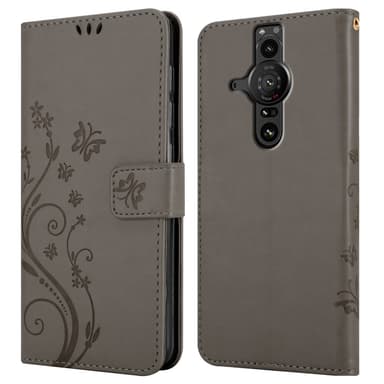Sony Xperia PRO-I lommebokdeksel Blomster (grå)