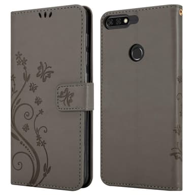 Honor 7C / Huawei Y7 2018 lommebokdeksel Blomster (grå)
