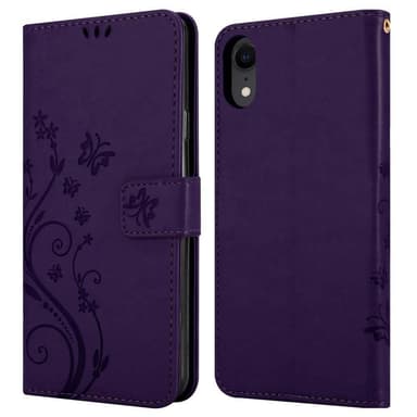 iPhone XR lommebokdeksel Blomster (lilla)