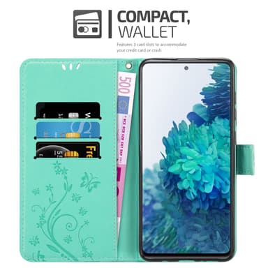 Samsung Galaxy S20 FE lommebokdeksel Blomster (turkis)