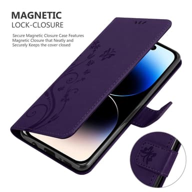 iPhone 14 PRO MAX lommebokdeksel Blomster (lilla)