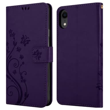 iPhone XR lommebokdeksel Blomster (lilla)