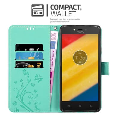 Motorola MOTO C PLUS lommebokdeksel Blomster (turkis)