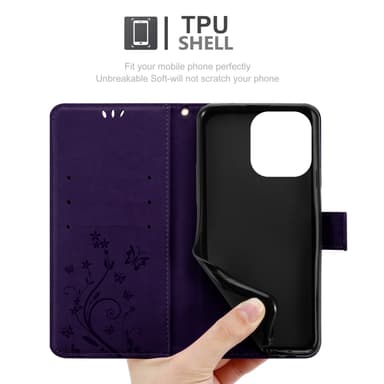 iPhone 14 PRO MAX lommebokdeksel Blomster (lilla)