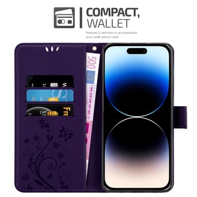 iPhone 14 PRO MAX lommebokdeksel Blomster (lilla)