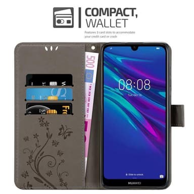 Huawei Y6 2019 lommebokdeksel Blomster (grå)