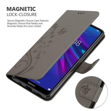 Huawei Y6 2019 lommebokdeksel Blomster (grå)