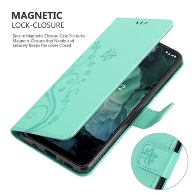 Nokia G11 / G21 lommebokdeksel Blomster (turkis)