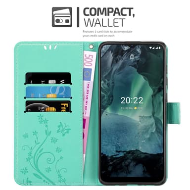 Nokia G11 / G21 lommebokdeksel Blomster (turkis)