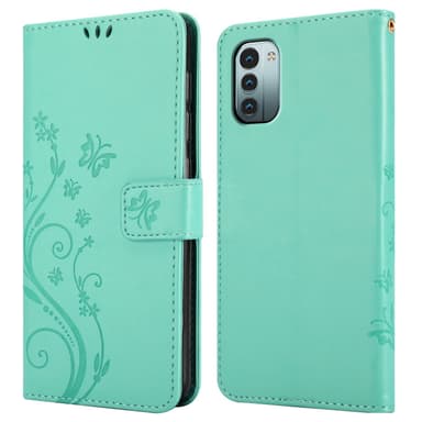 Nokia G11 / G21 lommebokdeksel Blomster (turkis)