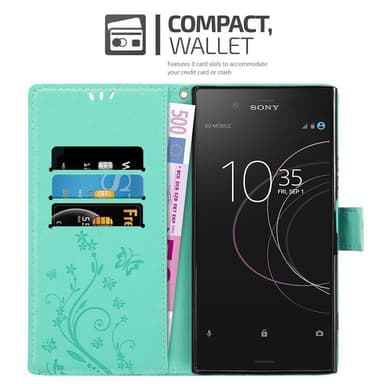 Sony Xperia XZ1 lommebokdeksel Blomster (turkis)