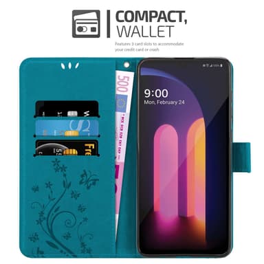 LG V60 ThinQ lommebokdeksel Blomster (Blå)