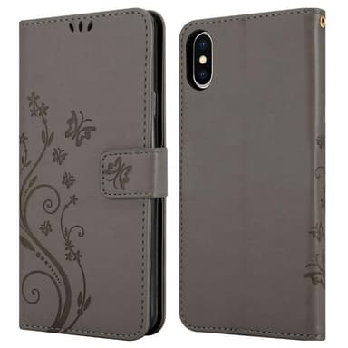 iPhone XS MAX lommebokdeksel Blomster (grå)