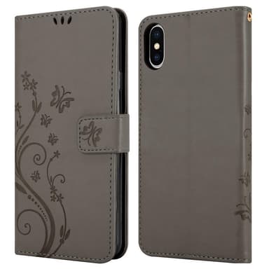 iPhone XS MAX lommebokdeksel Blomster (grå)