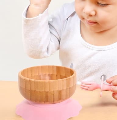 Bambusskålsett for babyer Bambusskål (rosa)