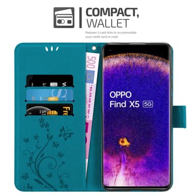 Oppo FIND X5 lommebokdeksel Blomster (blå)