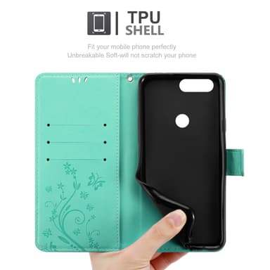 OnePlus 5T lommebokdeksel Blomster (turkis)
