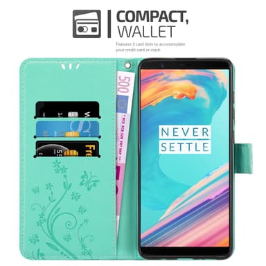 OnePlus 5T lommebokdeksel Blomster (turkis)