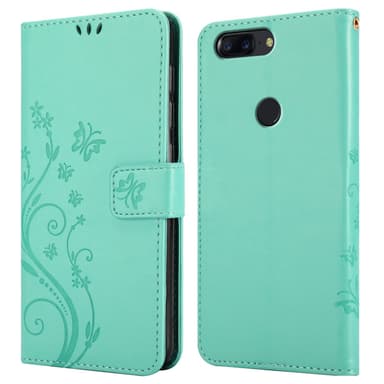 OnePlus 5T lommebokdeksel Blomster (turkis)