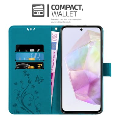 Samsung Galaxy A35 lommebokdeksel Blomster (Blå)