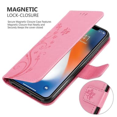 iPhone XR lommebokdeksel Blomster (rosa)