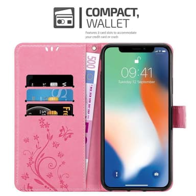 iPhone XR lommebokdeksel Blomster (rosa)