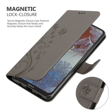 Nokia G10 / G20 lommebokdeksel Blomster (grå)
