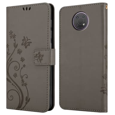 Nokia G10 / G20 lommebokdeksel Blomster (grå)