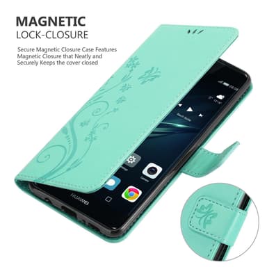 Huawei P9 PLUS lommebokdeksel Blomster (turkis)
