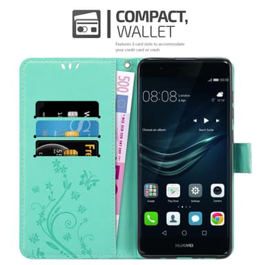 Huawei P9 PLUS lommebokdeksel Blomster (turkis)
