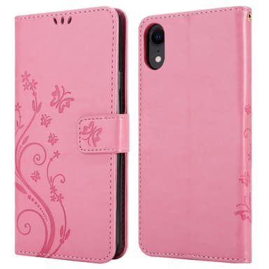 iPhone XR lommebokdeksel Blomster (rosa)