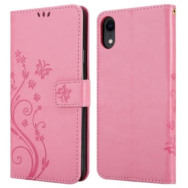 iPhone XR lommebokdeksel Blomster (rosa)